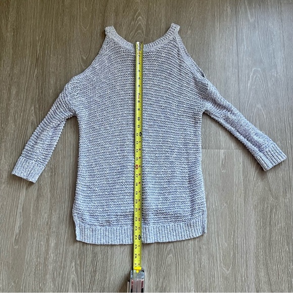 Express Cold Shoulder Purple and White Knit Sweater - Picture 3 of 4